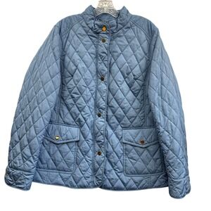 Charter Club Women's Quilted Barn Jacket Snap‎ Front Pockets Blue Spring Size L